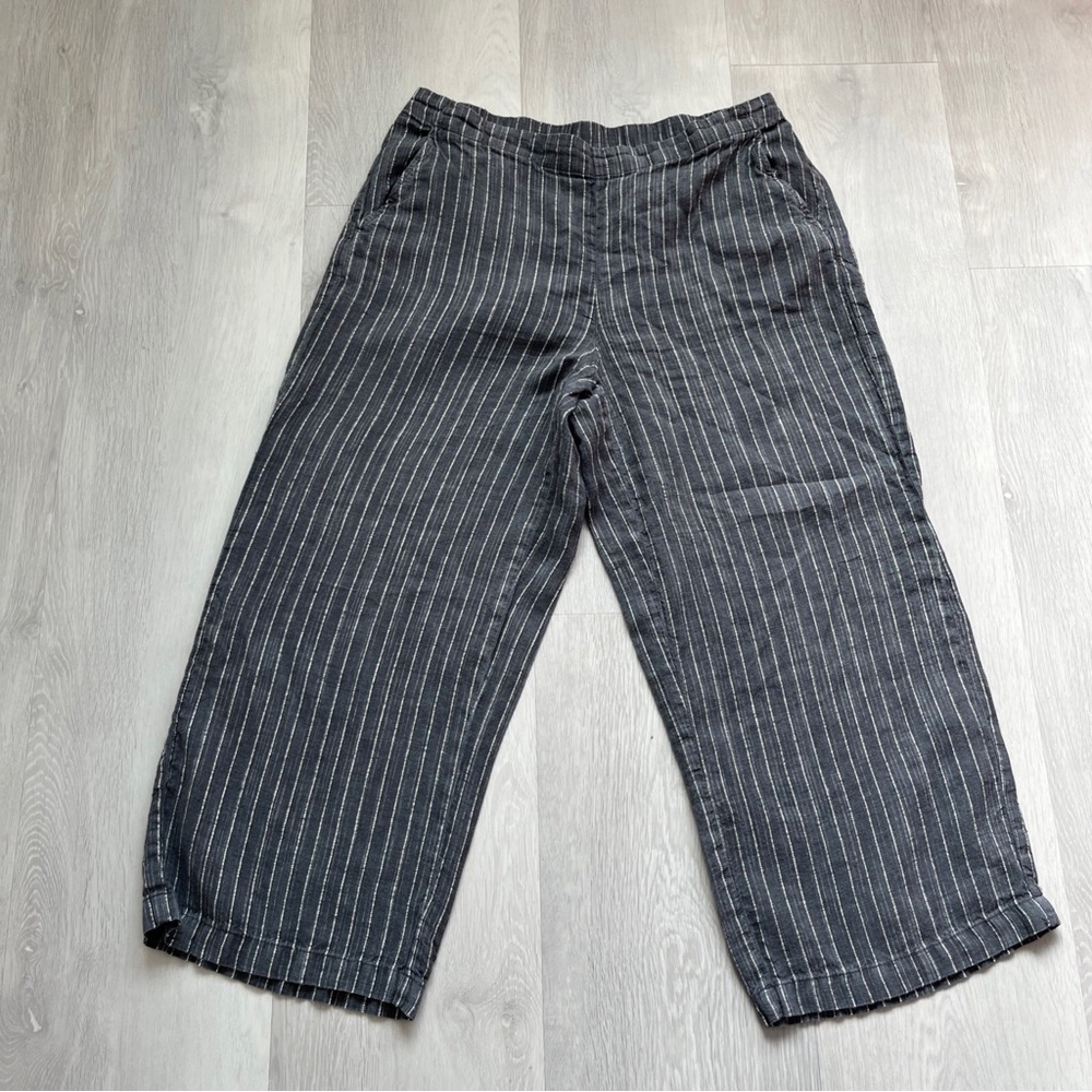 EILEEN FISHER WIDE LEG PANT GRAY PIN STRIPE WIDE LEG WOMENS MEDIUM